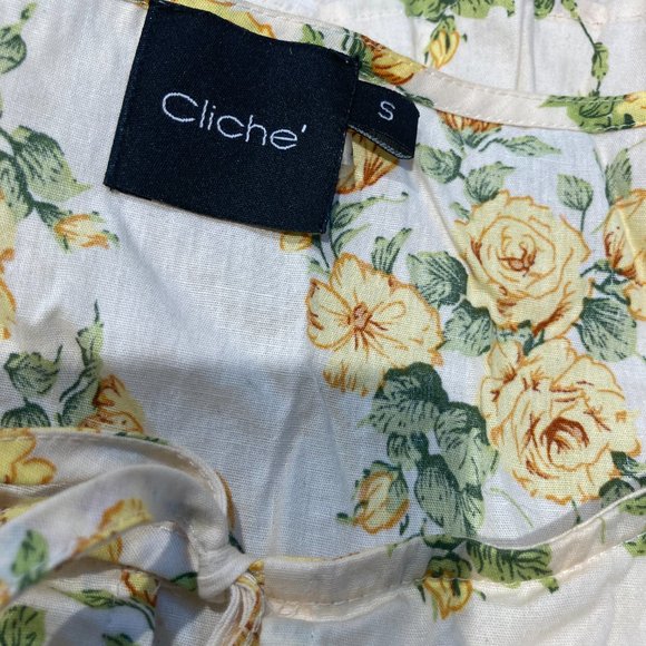 Cliche's Yellow Rose Short Puff Sleeve Blouse IN 100% Cotton Sice Small - Picture 3 of 6
